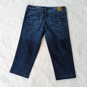 LOFLI DENIM CAPRIS CROPPED PANTS DISTRESSED Made in USA Blue Jeans stretch low
